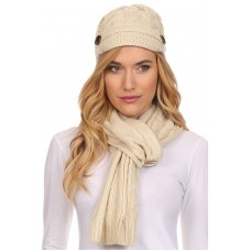 Sakkas Mujers 2piece Cable Knitted Visor Beanie Scarf and Hat Set with Button 5055460115783 eb-76882399